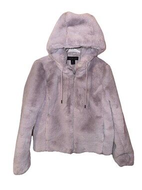 Rachel Zoe Faux Fur Coat Small Hooded Lilac Glam pockets, full zip drawstring